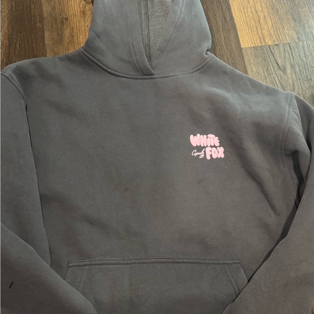 White Fox Boutique Gray Hoodie with Pink Logo